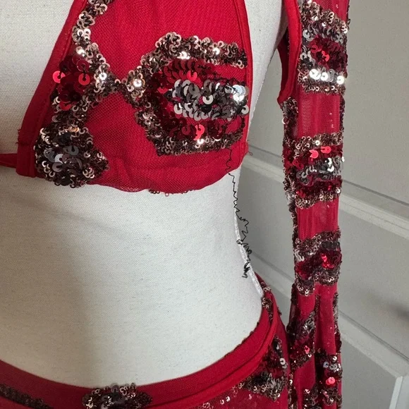 Red Sequin Embellished Skirt 4 piece set The Lumi Shop - Picture 3 of 11